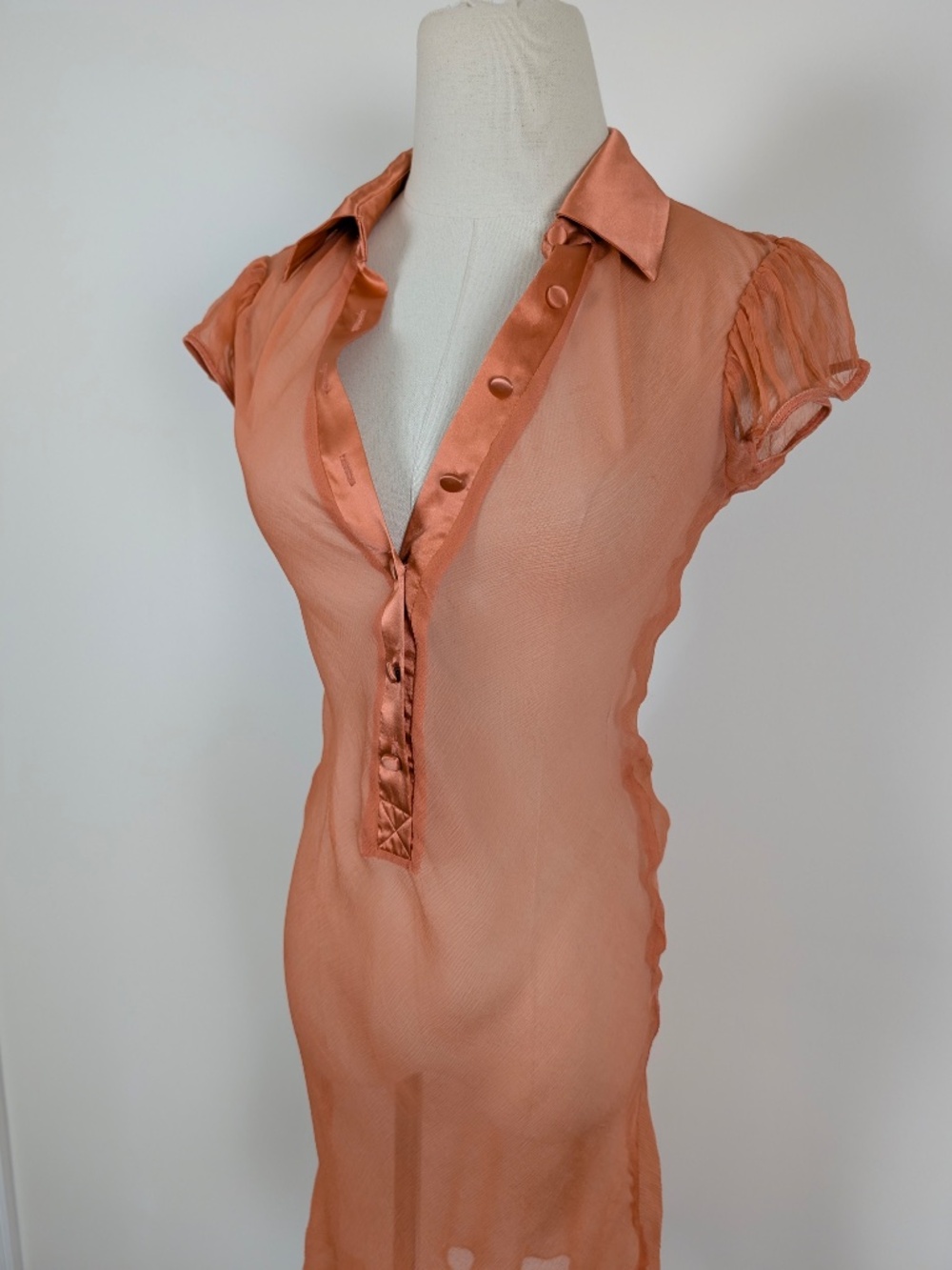 Vintage Silk See-through Coral Dress Mini Size Small Orange - Picture 4 of 14